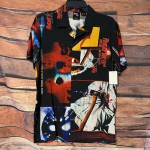 Friday The 13th XS Shirt Mens Jason Short Sleeve Button Up Horror Movie Collage